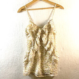 Womens Micro Floral Ruffle Tank Top Sz S Feminine Dainty Y2K Fairy Romantic
